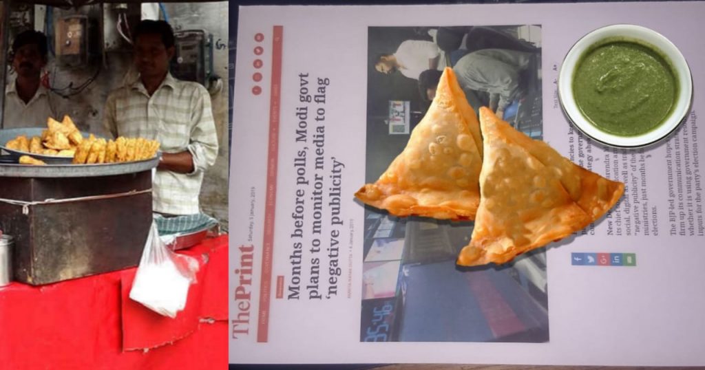 Man Takes Print Out Of @ThePrintIndia ‬Articles to Wrap Samosa on Them
