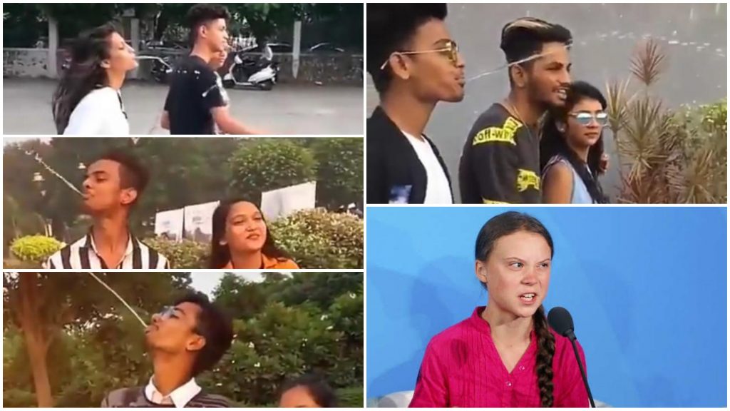 Greta Thunberg protests at UN against Indian boys for wasting water by spilling it in tik tok videos
