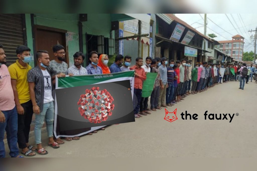 Corona patients make human chain outside hospital to protect non-covid patients