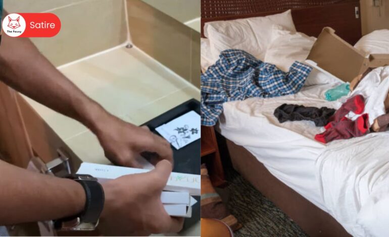 Trying to stuff their bag with hotel items, couple leaves behind their own items at the hotel