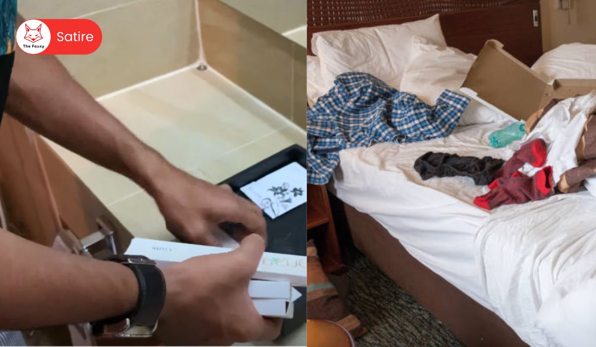 Trying to stuff their bag with hotel items, couple leaves behind their own items at the hotel